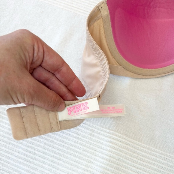 Victoria's Secret PINK Wear Everywhere Push-up Bra 36C Nude Strapless - Picture 6 of 9